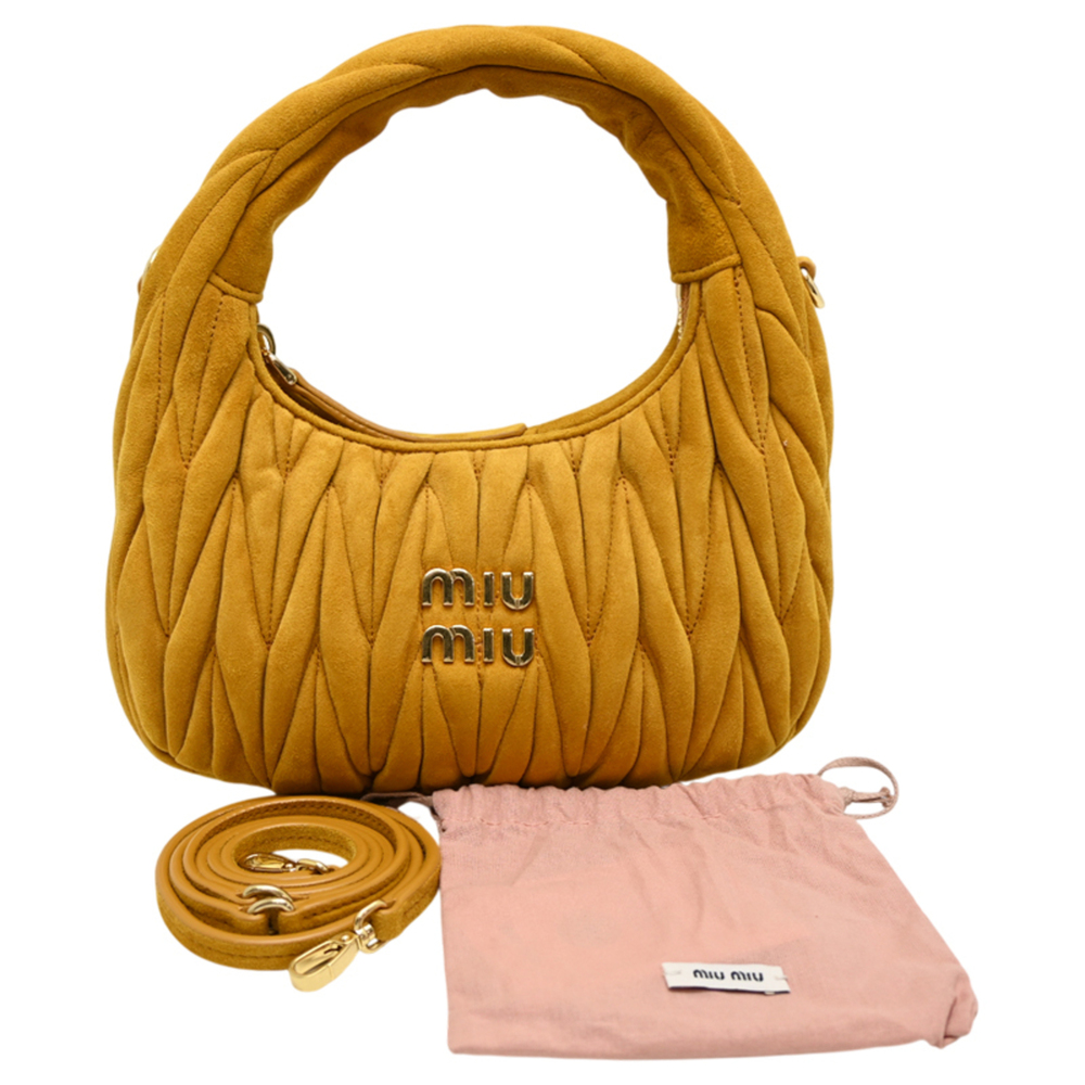 Miu Miu Miu Wonder Matelassé Women's Handbag 5BC125 Suede Yellow